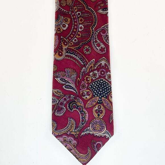 Harve Benard Paisley Print Mens Neck Tie Burgundy Grey 100% Silk USA - Picture 1 of 5
